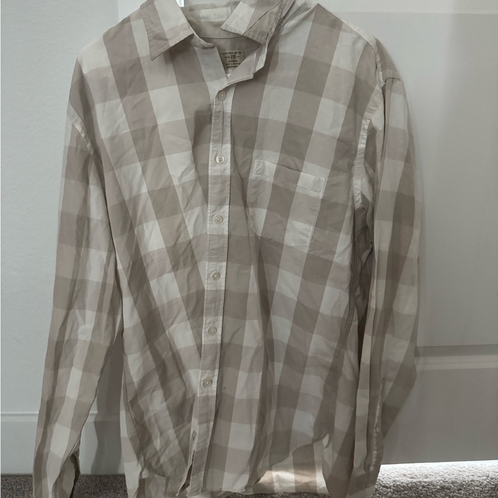 J. Crew Plaid Cotton Shirt in Beige and White